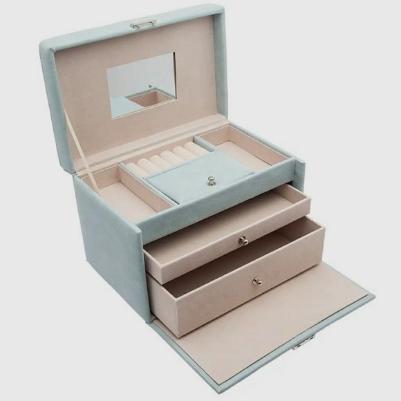 Jewelry box,  blue jewelry case with handle & key lock - Picture 2 of 4